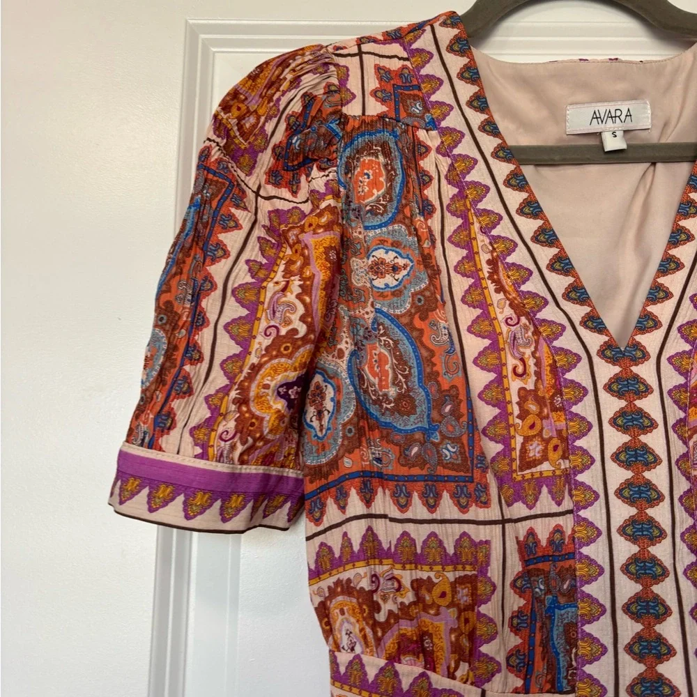 Avara women's printed puff-sleeve mini dress size small - Picture 2 of 6